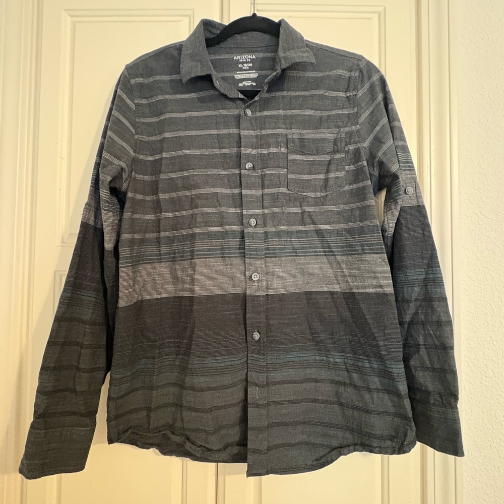 Arizona Jean Company Boy’s Charcoal and Teal Striped Shirt